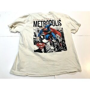 Superman White Graphic Double sided Shirt "Metropolis City of Tomorrow" Men's L